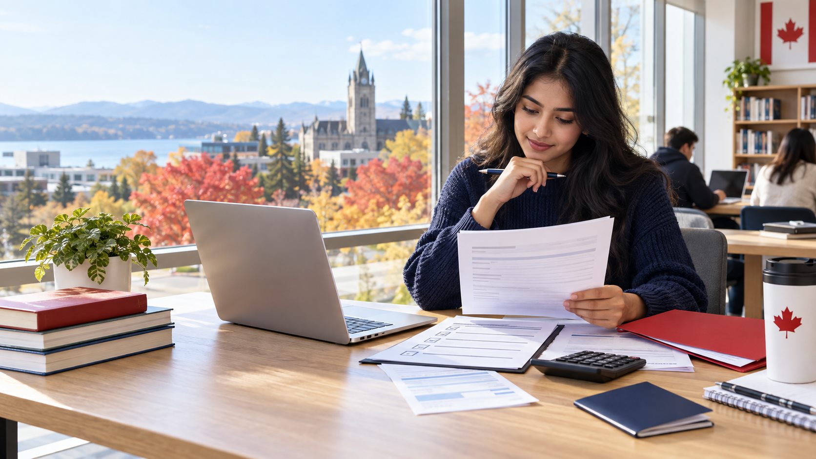 International student reviewing financial documents for a Canada study permit application