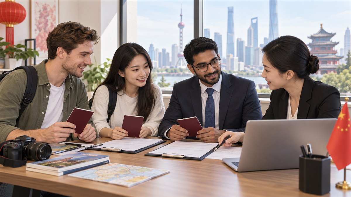 Travel, study and work visa applicants preparing documents for China