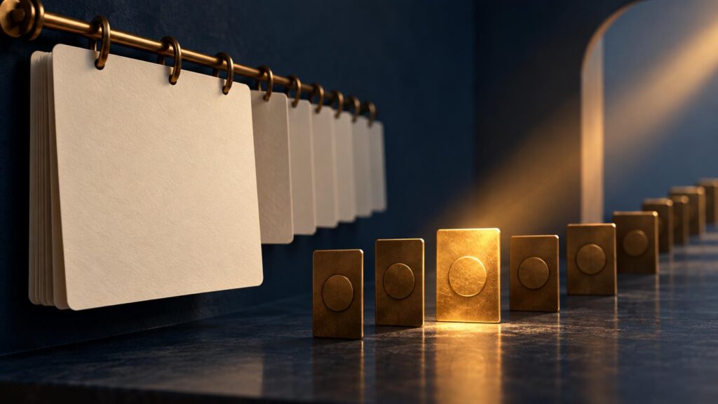 Blank calendar cards and abstract numbered tiles representing monthly visa availability.