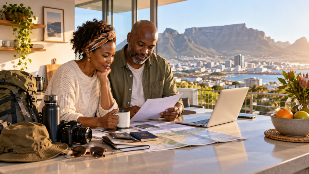 South African couple planning travel from a Cape Town home.